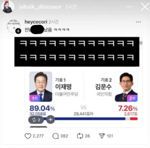 유튜버 잡식공룡이 전남을 비하한 게시글을 올려 논란이 일었다. 인스타그램 캡처