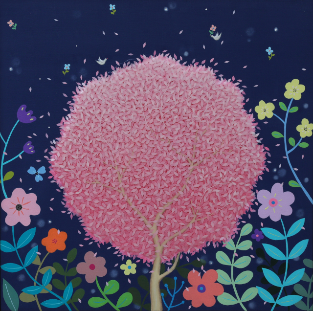 김선영, Leaf Story, 2021, Mixed media on Canvas, Swarovski, 53.0×53.0cm