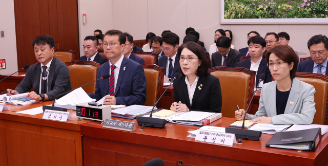 10일 국회에서 열린 2025 아시아태평양경제협력체(APEC) 정상회의 지원 특별위원회에서 강인선 외교부 2차관(오른쪽 두번째)이 의원 질의에 답변하고 있다. 연합뉴스