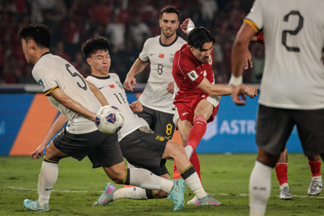 북중미 월드컵 아시아 3차 예선. 중국과 인도네시아의 경기 모습. AFP=연합뉴스