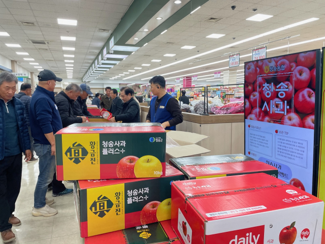 청송 농촌지도자회 도농교류 농특산물 홍보행사의 모습. 청송군 제공