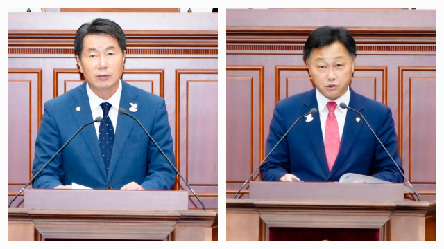 시정질문을 한 경주시의회 김동해, 김항규 시의원(왼쪽부터).