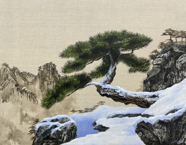 박준우, 눈 속의 소나무, oil on canvas, 53.0 x 40.9 (10p), 2025