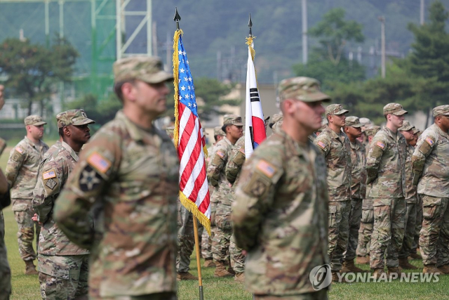 한미 연합훈련에 걸린 태극기와 성조기. 연합뉴스