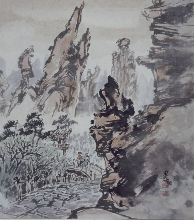 권용섭, 삼선암, 수묵담채, 1998, 31.5x36.0cm. 대백프라자갤러리 제공