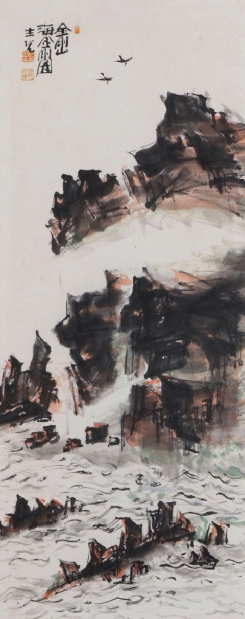 내고 박생광, 해금강도, 수묵담채, 77x31cm. 대백프라자갤러리 제공
