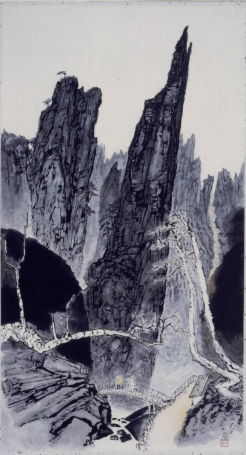 소산 박대성, 삼선암, 수묵담채, 97x180.5cm. 대백프라자갤러리 제공