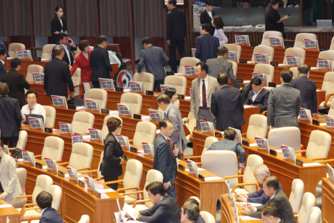 與, 상임위원장 선출 강행…반발한 野, 본회의 불참