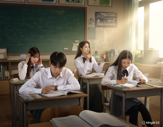 학생들이 교실에서 공부하는 모습을 AI로 그린 이미지. Kling 제공.