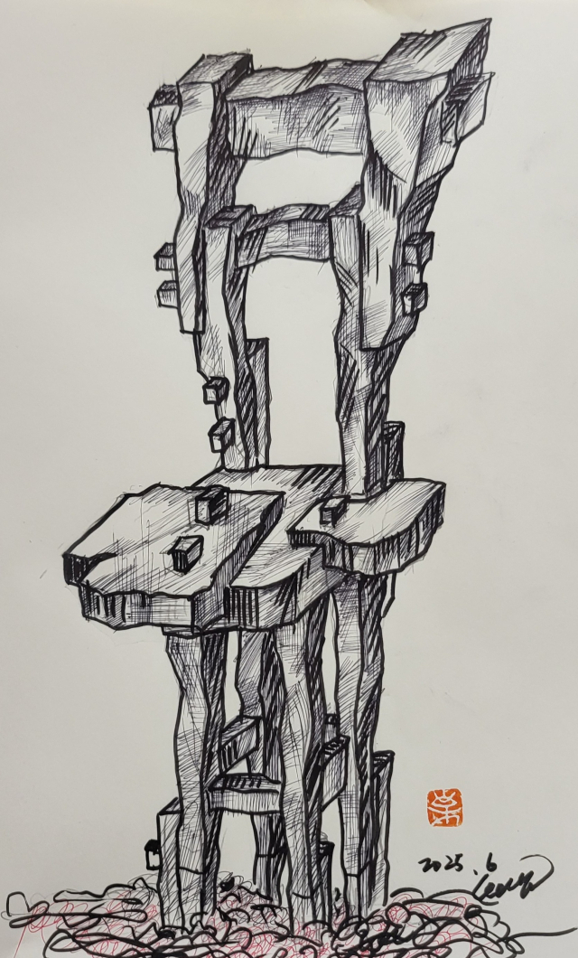 이상헌, 조각가의 의자, 300×300×2200mm, 나무. 대구문화예술진흥원 제공