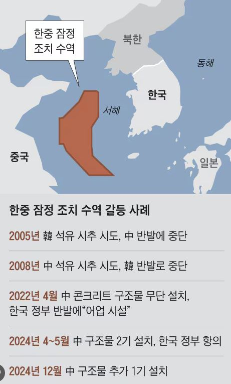 해군이 6월 3일 공개한 2010년 이후부터 2025년 4월 현재까지 중국이 서해에 설치한 해양관측부표, 해상플랫품 등 해양구조물들. 연합뉴스