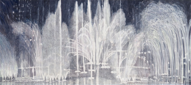 박소현, 부유하는 물덩이 #78 - 밤 빛, 2022, 순지에 채색, 200x450cm. 대구신세계갤러리 제공