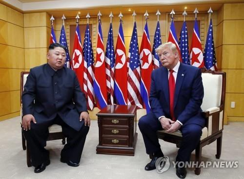 2019 북미 정상회담 때 김정은 위원장과 트럼프 대통령. 연합뉴스
