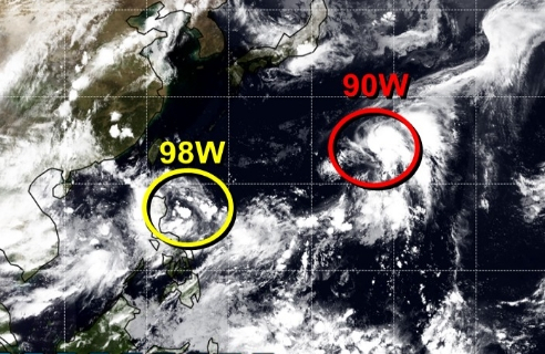 미국 합동태풍경보센터(JTWC, Joint Typhoon Warning Center) 감시 98W 열대요란, 90W 열대요란. JTWC 홈페이지