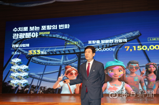 이강덕 포항시장은 2일 시청 대회의실에서 취임 11주년 기자회견을 갖고 그동안 포항의 성장세와 미래 비전에 대해 이야기하고 있다. 포항시 제공