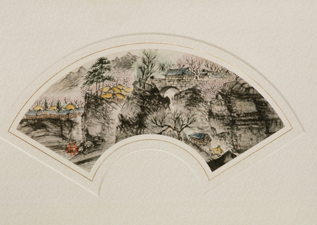 소정 변관식(1899-1976), 추경산수, 선면에 수묵채색