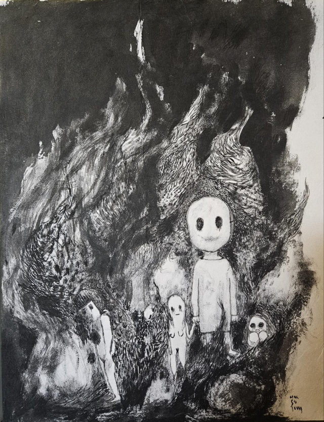 엄소영, untitled, 40.9×31.8cm, 장지 위에 먹, 2025