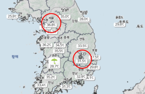 서울(37.1도) 사람들, 대구(32.1도)로 피서 오실래요?
