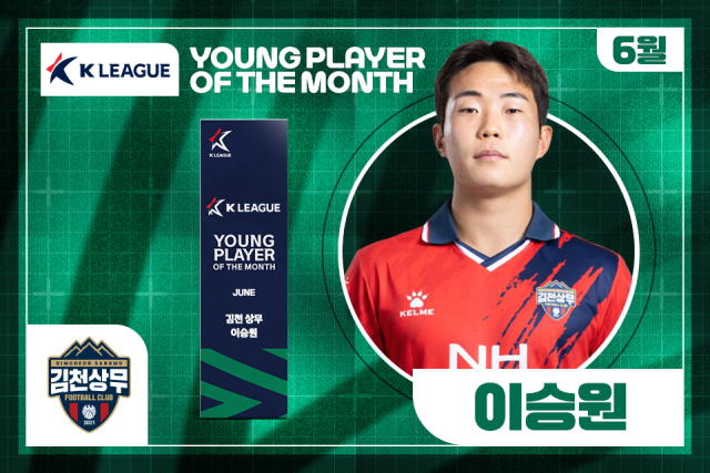 6월 영플레이어상 수상한 김천 상무 이승원. 한국프로축구연맹 제공