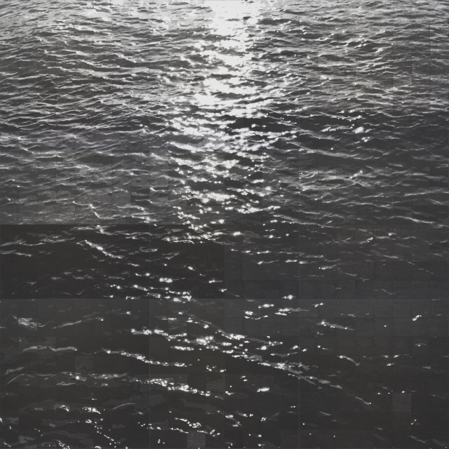 권세진, 바다를 구성하는 576개의 드로잉(576 Drawings forming the sea), 캔버스 한지에 먹(ink on paper on canvas), 240x240cm(each 10x10cm, 576pices), 2020