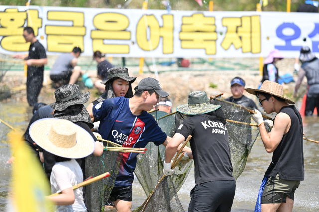 지난해 경북 영덕 오십천 일원에서 열린 영덕황금은어축제에서 관광객들이 은어잡이를 체험하며 즐거운 시간을 보내고 있다. 영덕군 제공