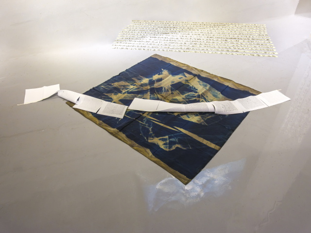 신경애, neutral, installation view, paper, tape, charcoal, cyanotype on paper, 2025