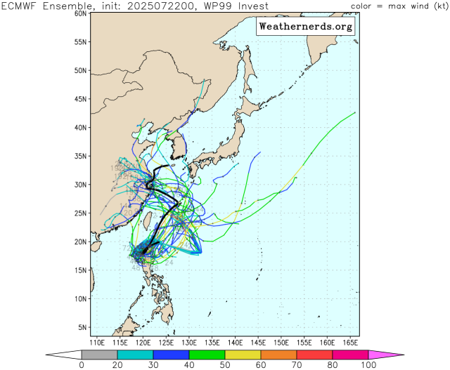 유럽중기예보센터(ECMWF) 앙상블(Ensemble) 모델 감시 99W 열대요란 예상경로