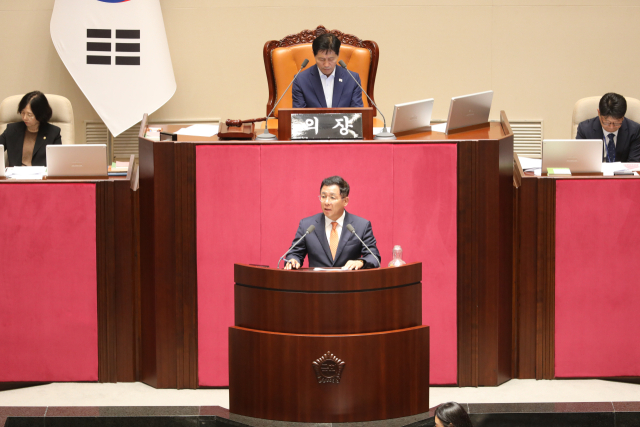 이상휘 국민의힘 의원(포항남구울릉)이 23일 국회 본회의에서 5분 발언을 하고 있다. 의원실 제공