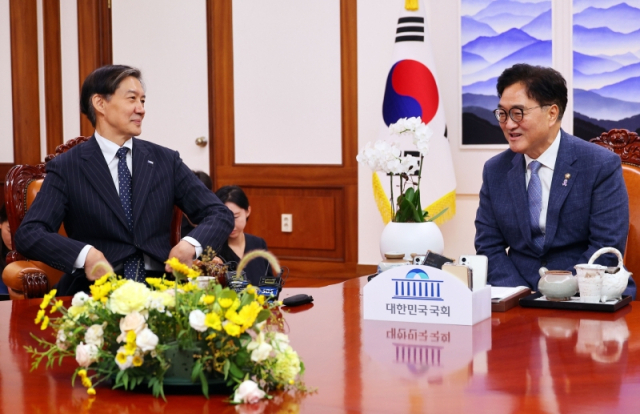 조국 전 대표(왼쪽)와 우원식 국회의장. 연합뉴스