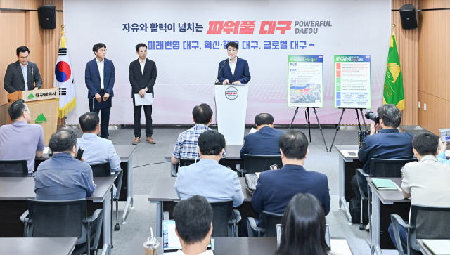 김정기 대구시장 권한대행이 29일 오후 대구시청 동인청사에서 브리핑을 열고 대구제2국가산단 조성 사업이 기획재정부 예비타당성 조사를 통과했다고 발표하고 있다. 대구시 제공.