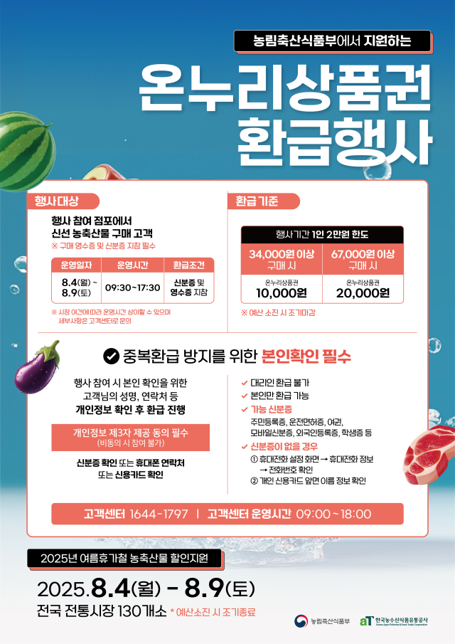 온누리상품권 환급행사 안내 포스터. 2025.8.3. 농림축산식품부 제공