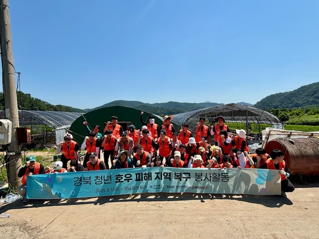 지난 1일 경북도 청년정책과 직원과 경북청년봉사단 등 경북 청년 50여명은 수해를 입은 경남 합천을 찾아 봉사활동에 나섰다. 경북도 제공.