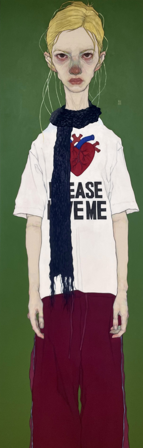 임일민, Blonde Woman, 185.1×60.4cm, Mixed media on cotton, 2025