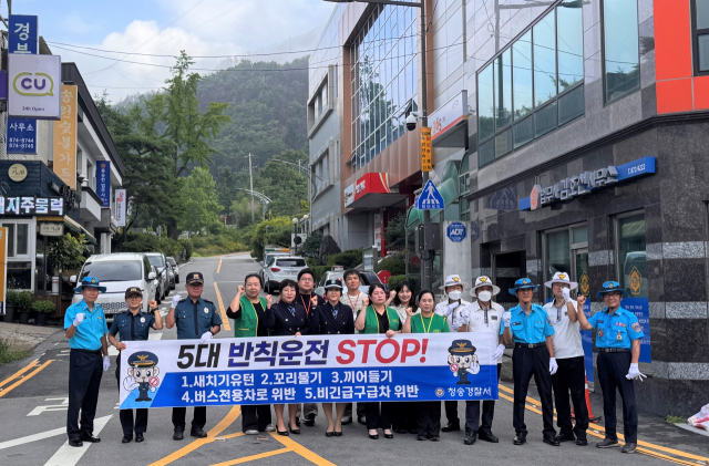 5일 오전 8시 청송경찰서는 청송군청 앞 회전교차로에서 주민들을 대상으로 5대 반칙운전 근절을 위한 교통안전 캠페인을 진행했다. 청송경찰서 제공