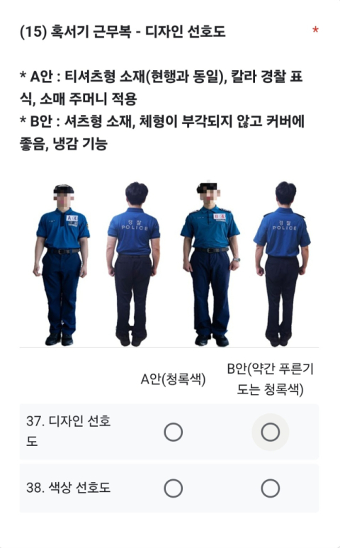 근무복 색상 선택지 '답정너'…경찰 새 제복 설문조사 논란
