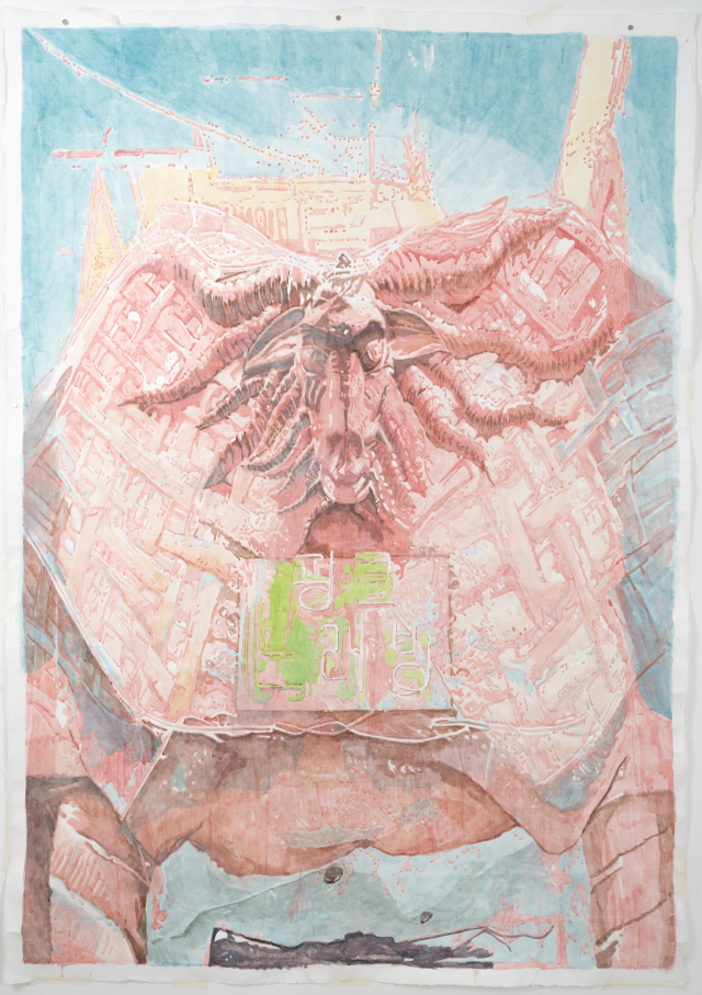 김지우, 핑크노래방, 2024, 장지에 채색, 202x142cm