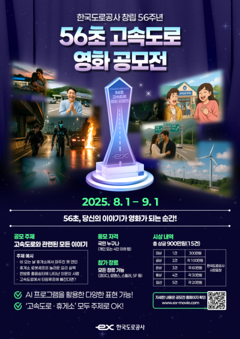 [지금 혁신도시는] 한국도로공사, 창립 56주년 기념 '56초 고속도로 영화 공모전' 연다
