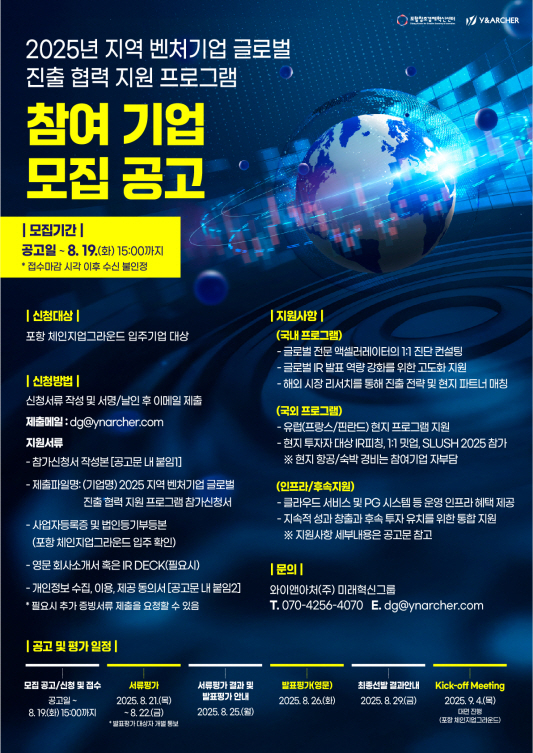 2025년 지역 벤처기업 글로벌 진출 협력 지원 프로그램 모집 홍보 포스터.
