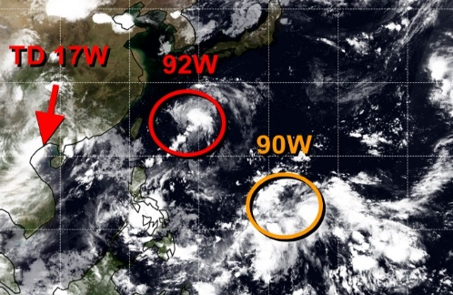 미국 합동태풍경보센터(JTWC, Joint Typhoon Warning Center) 감시 (서쪽부터 차례로)TD 17W, 92W 열대요란(28호 열대저압부), 90W 열대요란. JTWC 홈페이지