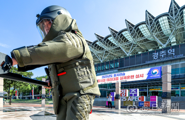 19일 경주역에서 열린 을지 프리덤 실드(UFS) 2025 연습의 일환으로 진행된 폭발물·화학테러 공격 대응 훈련에서 경북 소방대원들이 화학 물질에 노출된 시민들을 구출하고 있다. 11개 기관에서 합동으로 진행한 이번 훈련은 오는 10월 열리는 
