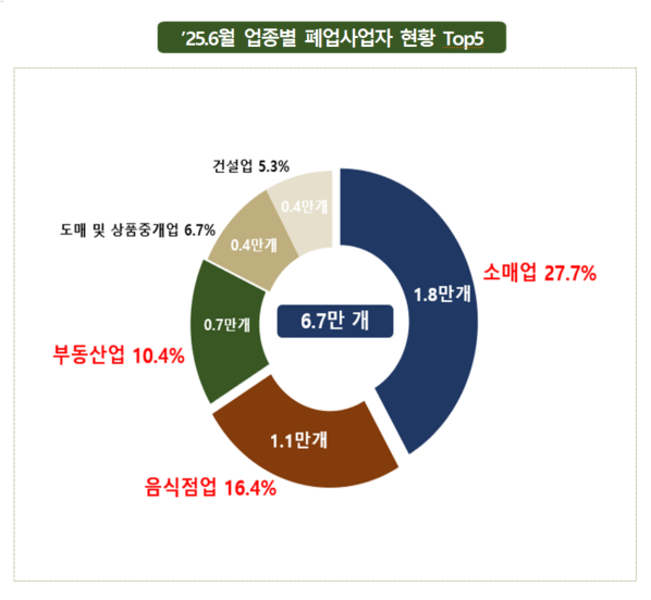 2025년 6월 업종별 폐업사업자 현황. 국세청 제공