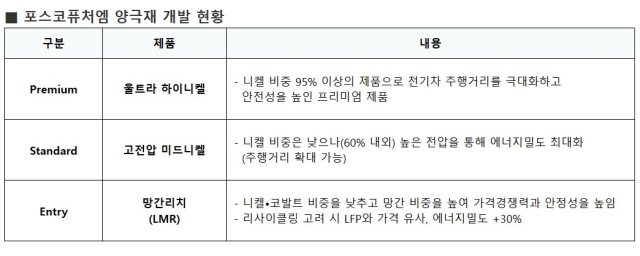포스코퓨처엠 양극재 개발 현황. 포스코퓨처엠 제공