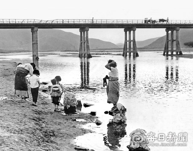 1955년 여름날 대구 팔달교 아래 금호강에서 주민들이 빨래를 헹구고 있다. 사진=매일아카이빙센터