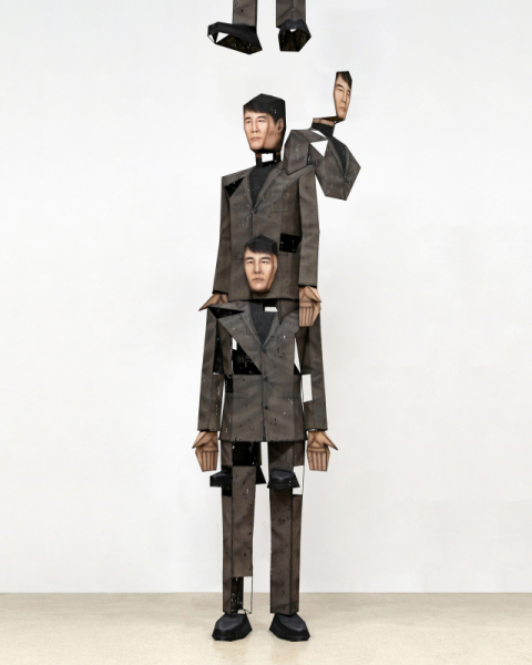 신종민, Assetragdoll 신경승, 철, 시멘트, 실크, 자석, 케이블타이, 아크릴채색, 가변크기, 2024.