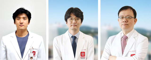 왼쪽부터 이도병 칠곡경북대병원 영상의학과 팀장, 김희준 정형외과 교수, 여진석 마취통증의학과 교수. 칠곡경북대병원 제공