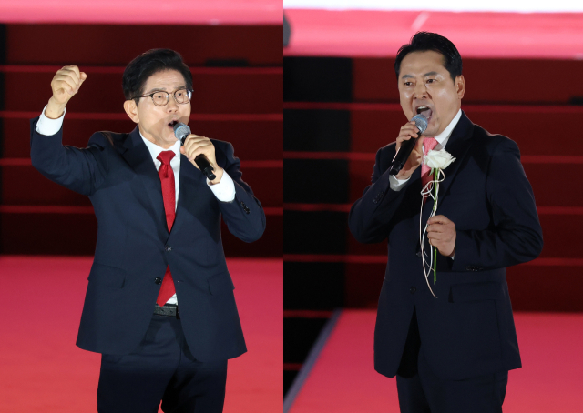 국민의힘 당대표 결선투표에 진출한 김문수(왼쪽) 후보와 장동혁 후보. 연합뉴스