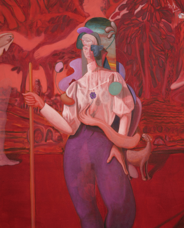 죠셉 초이(Joseph Choi), Red figure with a cane, Oil and acrylic on Canvas, 162x130cm, 2025