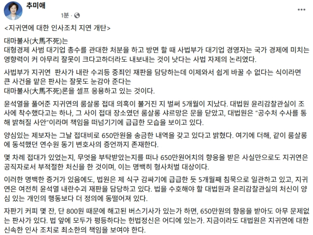 추미애 더불어민주당 국회의원 페이스북