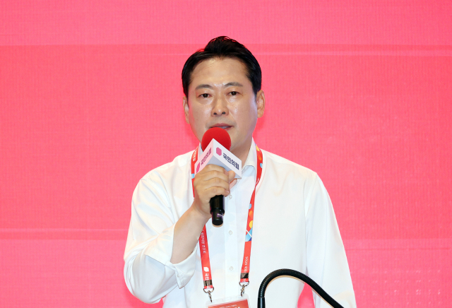 국민의힘 장동혁 대표가 29일 인천국제공항공사 항공교육원에서 열린 2025 국민의힘 국회의원 연찬회에서 마무리 발언을 하고 있다. 연합뉴스