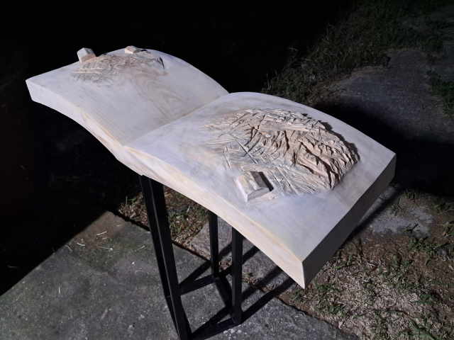노창환, 구름-책 속의 집, 은행나무, 101x37.5x10cm, 2025.